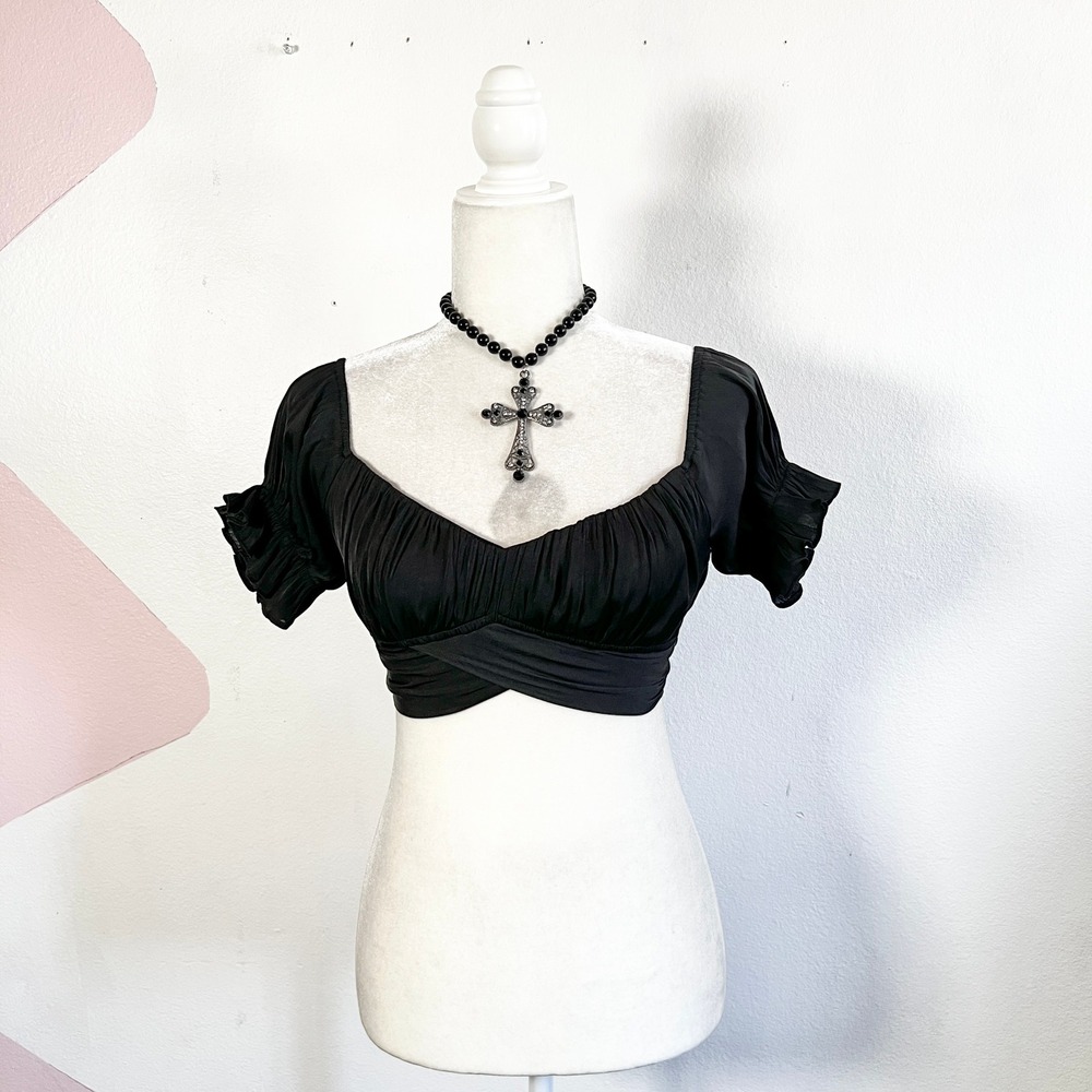 Black Puff Sleeve Top‎ Victorian Gothic Whimsigoth Milkmaid XS
